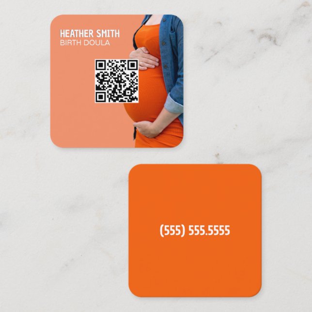 Cartão De Visita Quadrado Birth Doula Custom QR (Frente/Verso)