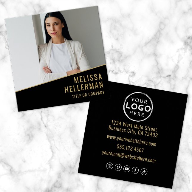 Cartão De Visita Quadrado Black Gold Chic Real Estate (Black Gold Chic Real Estate Square Business Card )