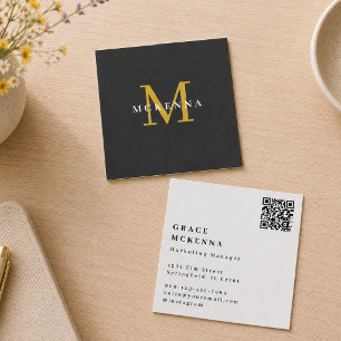 Cartão De Visita Quadrado Black Modern QR Code Professional