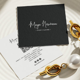 Cartão De Visita Quadrado BLACK Moderno Elegante Mínimo de Código QR Profess