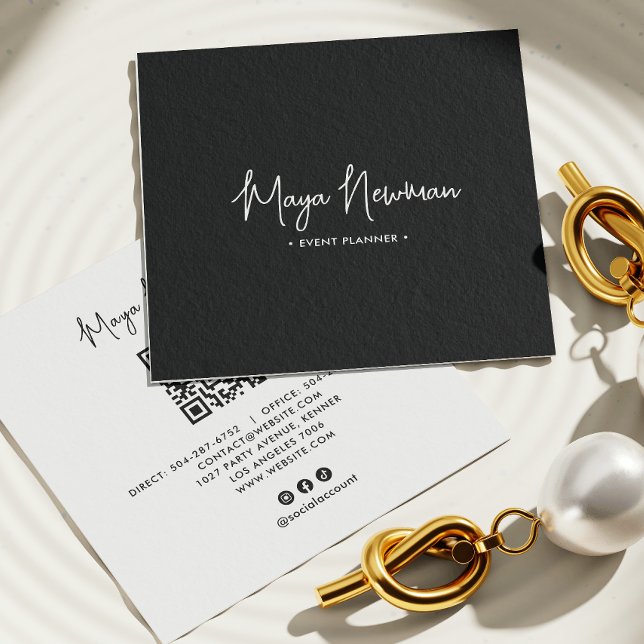 Cartão De Visita Quadrado BLACK Moderno Elegante Mínimo de Código QR Profess (Criador carregado)