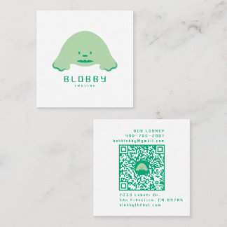 Cartão De Visita Quadrado Blobby Character Logo | Fun Mascot with QR code