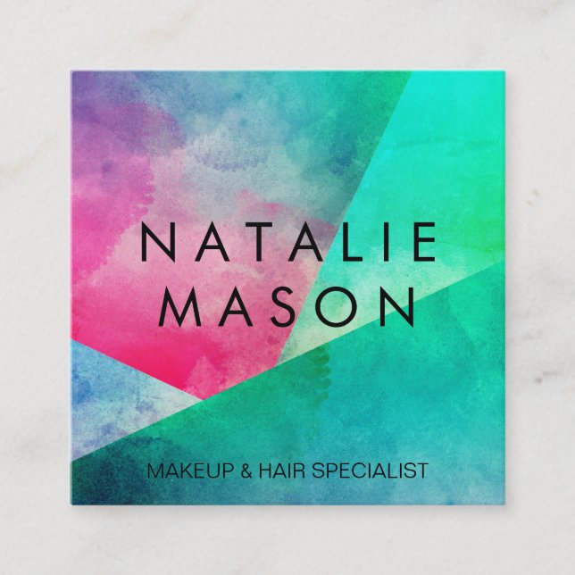 Cartão De Visita Quadrado Blocos de Cores de Aquarela Elegante (Frente)