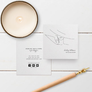 Cartão De Visita Quadrado Blogueiro de Moda Chic, Praça Modelo de Moda Na mo