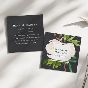 Cartão De Visita Quadrado Blooms de Blush Preto