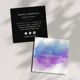 Cartão De Visita Quadrado Blot Indigo Watercolor | Mídia social