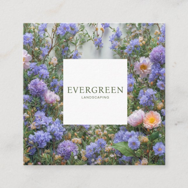 Cartão De Visita Quadrado Blue Lavender Floral Square Frame Bohemian (Frente)