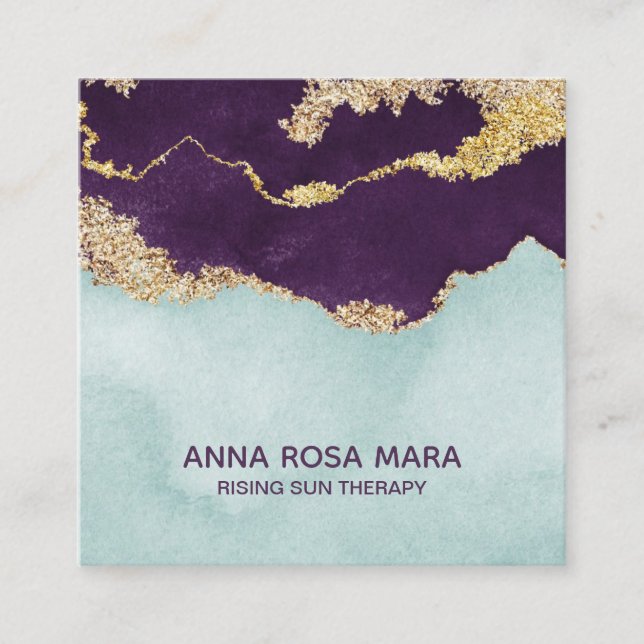 Cartão De Visita Quadrado *~* Blue Roxo Ponto Glitter Agate Geode (Frente)