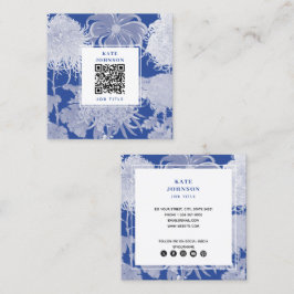 Cartão De Visita Quadrado Blue White Vintage Chinoiserie Floral Código QR