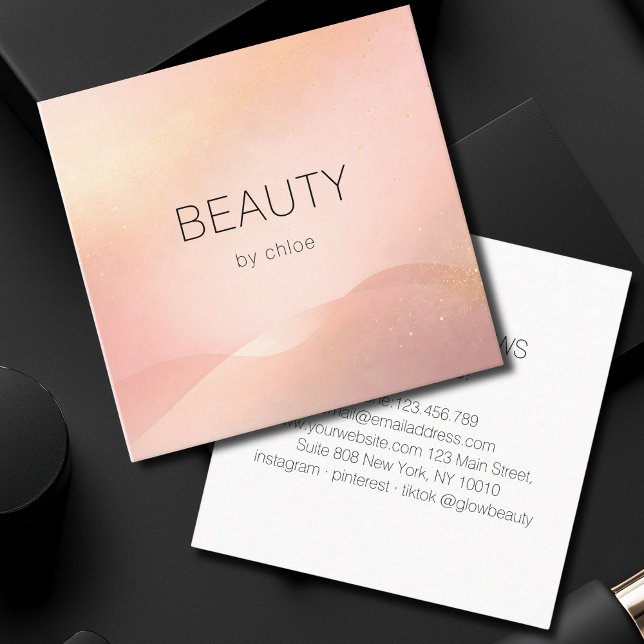 Cartão De Visita Quadrado Blush Gold Glow Gradient Salon (Blush Gold Glow Gradient Salon Square Business Card)