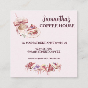 Cartão De Visita Quadrado Blush Patisserie Café Marca Personalizada