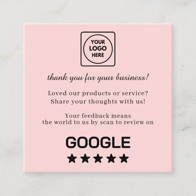 Cartão De Visita Quadrado Blush Pink QR | Google Reviews Custom Feedback  (Frente)
