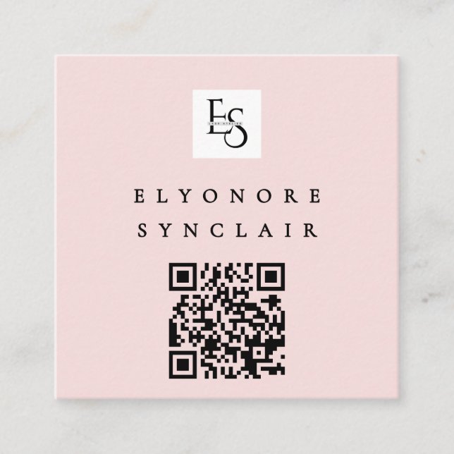 Cartão De Visita Quadrado Blush Pink Script Logo QR Code Lashes (Frente)