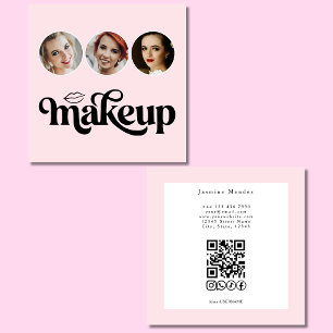 Cartão De Visita Quadrado Blush Rosa Branco 3 Foto MUA Código QR Sociais