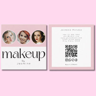Cartão De Visita Quadrado Blush Rosa Branco 3 Foto MUA Código QR Sociais