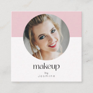 Cartão De Visita Quadrado Blush Rosa Branco Foto MUA Código QR Sociais Quadr