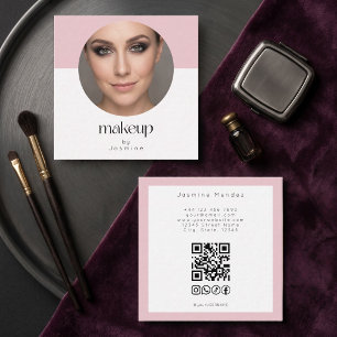 Cartão De Visita Quadrado Blush Rosa Branco Foto MUA Código QR Sociais Quadr
