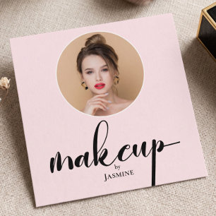 Cartão De Visita Quadrado Blush Rosa Branco Foto MUA Código QR Sociais Quadr