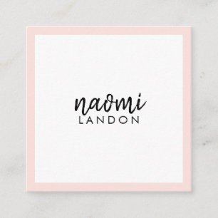 Cartão De Visita Quadrado Blush rosa, branco mínimo quadrado moderno, simple