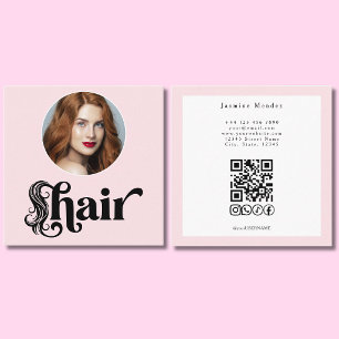 Cartão De Visita Quadrado Blush Rosa Foto Hair Stylist QR Sociais Quadrado