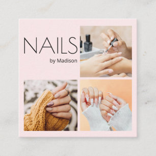 Cartão De Visita Quadrado Blush Rosa Preto Moderno Minimalista Unhas 3 Foto