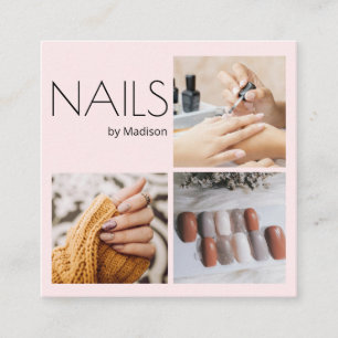 Cartão De Visita Quadrado Blush Rosa Preto Moderno Minimalista Unhas 3 Foto