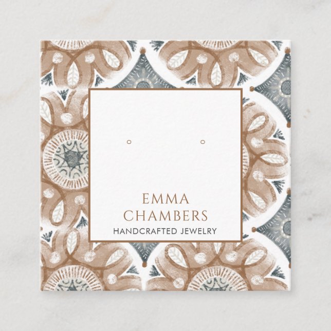 Cartão De Visita Quadrado Boho Abstrato Shapes Earring Display Card (Frente)