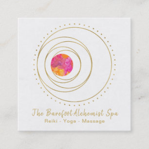 Cartão De Visita Quadrado *~* Boho Dourado Geometria Sagrada Lunar Lua Luna
