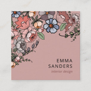 Cartão De Visita Quadrado Boho Floral E Greenery