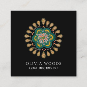 Cartão De Visita Quadrado Boho Floral Mandala Yoga Instrutor