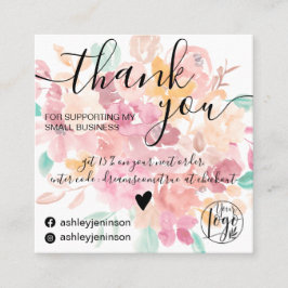 Cartão De Visita Quadrado Boho floral obrigado de ordem de aquarelas