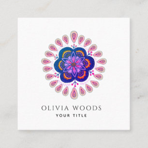 Cartão De Visita Quadrado Boho Floral Violeta Rosa