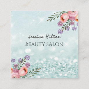 Cartão De Visita Quadrado Boho Glam elegante aquarela chic coloração flora