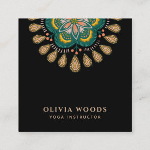Cartão De Visita Quadrado Boho Mandala Floral Yoga Instrutor