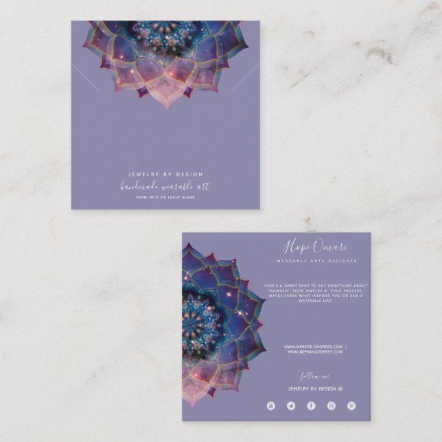 Cartão De Visita Quadrado Boho Nebula Mandala, Mística (Frente/Verso)