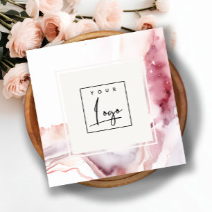 Cartão De Visita Quadrado Boho Rosa Escuro Vermelho Logotipo de Ágata Aquare
