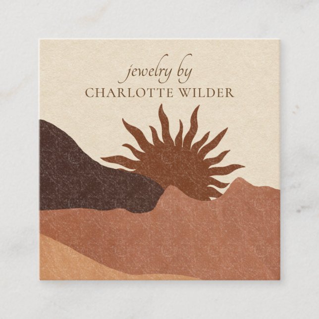 Cartão De Visita Quadrado Boho Terracotta Sand Abstrato de Jewelry Bus artes (Frente)