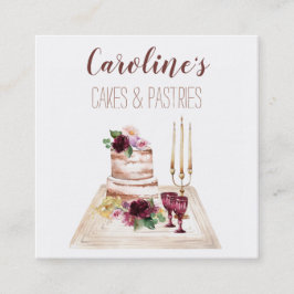 Cartão De Visita Quadrado Boho Wine Baking Bakery Cupcake Pastries