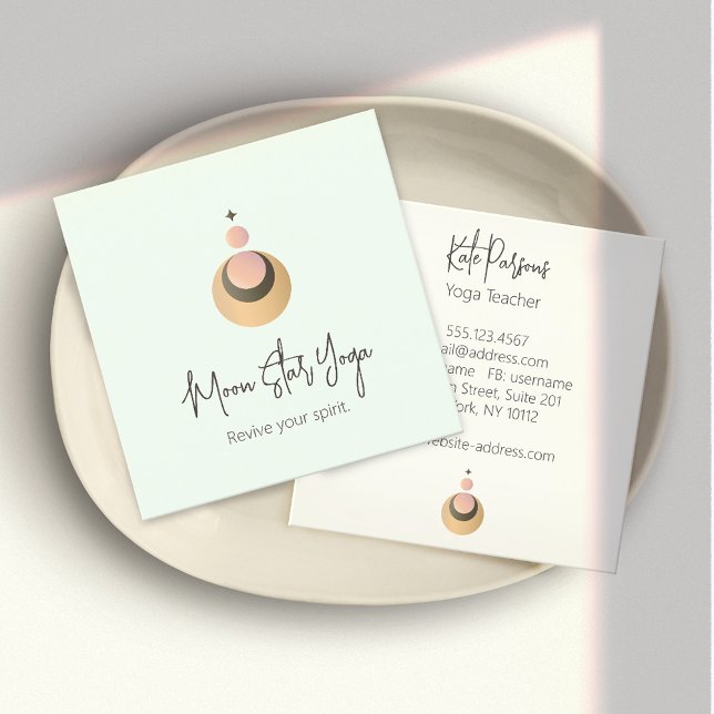 Cartão De Visita Quadrado Boho Yoga Energy Healer Celestial (Criador carregado)