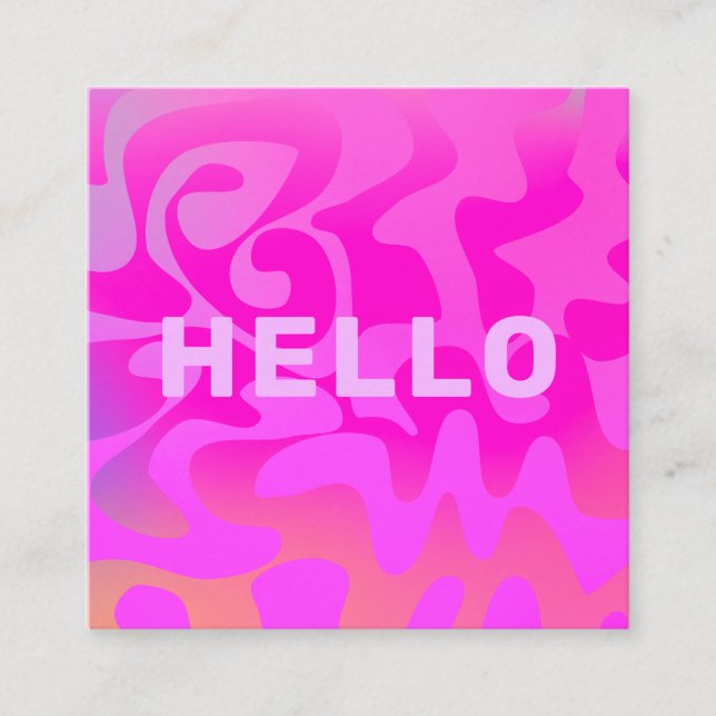 Cartão De Visita Quadrado Bold Font Groovy Hello Hot Pink Bright (Frente)