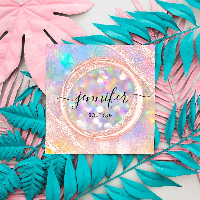 Cartão De Visita Quadrado Boletim de beleza do Compro profissional (Professional Boutique Shop Beauty Glam Holograph Square Business Card
)