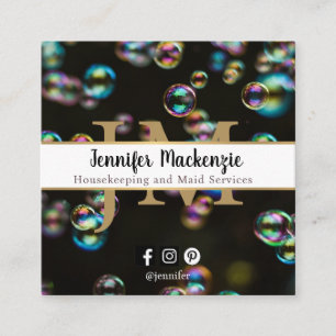 Cartão De Visita Quadrado Bolhas de Arco-Íris Serviços domésticos e Maid
