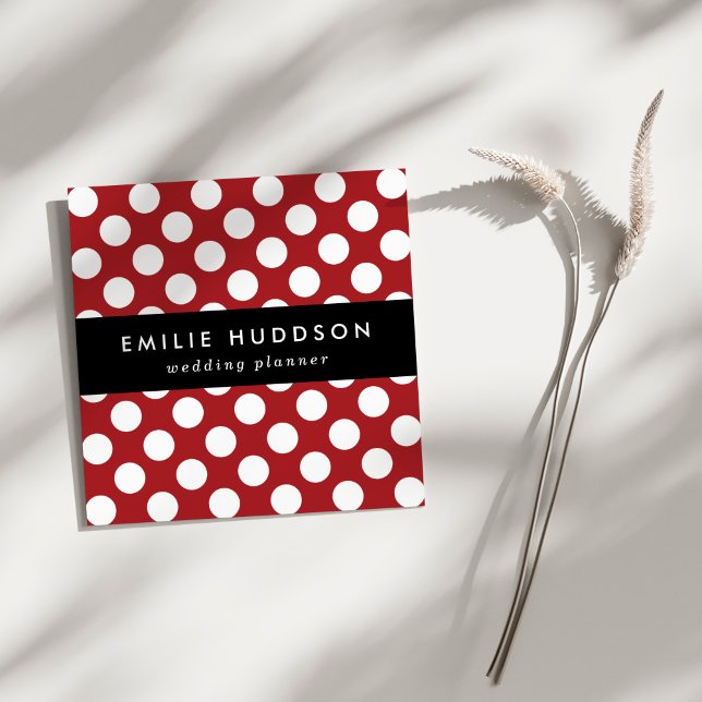 Cartão De Visita Quadrado Bolinhas Vermelhas, Padrão de Bolinhas, Pontos, Po (Criador carregado)