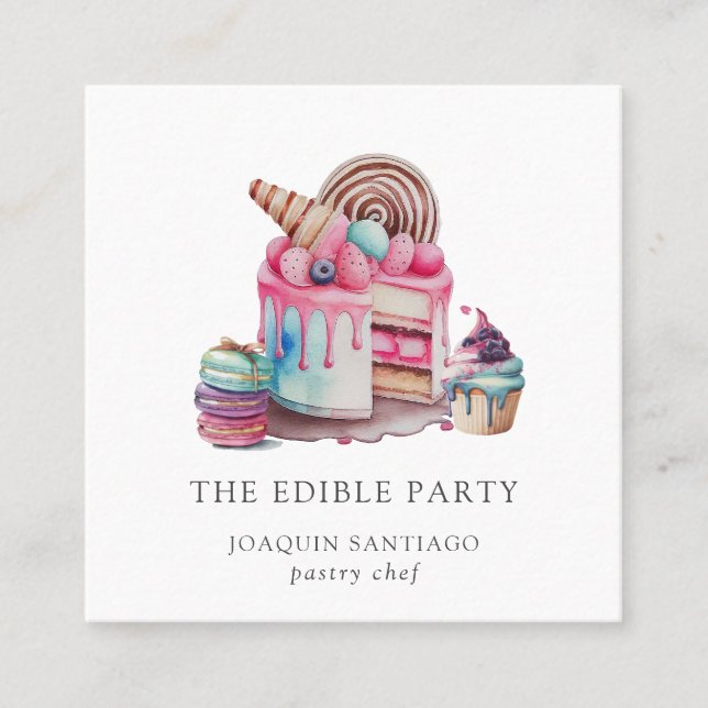 Cartão De Visita Quadrado Bolo E Descendentes De Pastelaria (Frente)