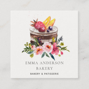 Cartão De Visita Quadrado Bolo Floral de Frutas da Moda Patisserie Cupcake P