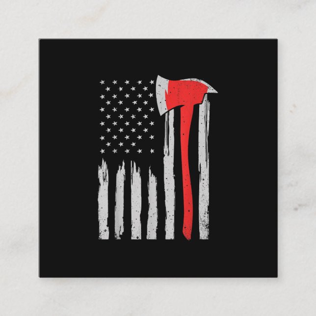 Cartão De Visita Quadrado Bombeiro Vermelho da bandeira americana (Frente)