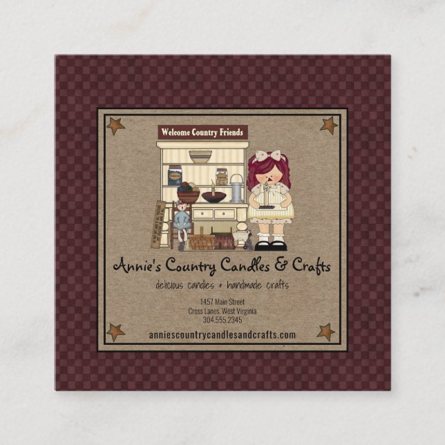 Cartão De Visita Quadrado Boneca Rag Primitiva Stars Rusty Candela Rústica K (Frente)
