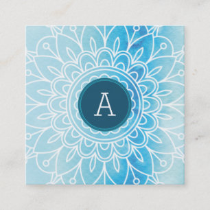 Cartão De Visita Quadrado BONITO MONOGRAM moderna boho mandala padrão aqua