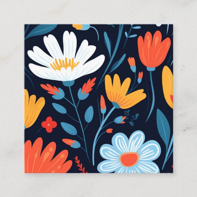 Cartão De Visita Quadrado Bonito Padrão Floral Preto Feminino (Frente)