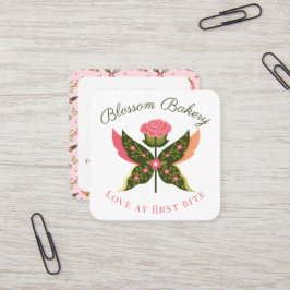 Cartão De Visita Quadrado Borboleta Difundida Flor Garden Bakery Cupcake